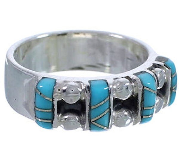 Southwestern Turquoise Inlay Sterling Silver Ring Size 4-3/4 WX34478